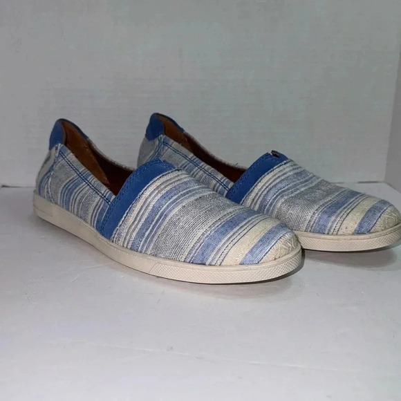 Zodiac Shoes - Zodiac Women's Vane Striped Fabric Leather Slip-Blue & Cream Sneakers Shoes